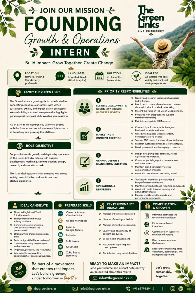 🌿 WE’RE HIRING: FOUNDING GROWTH & OPERATIONS INTERN 🌿